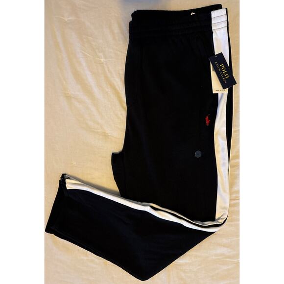 NWT Polo Ralph Lauren Mens 2XL Sweatpants Black White Side Stripe Zip Ankle XXL - Picture 1 of 16